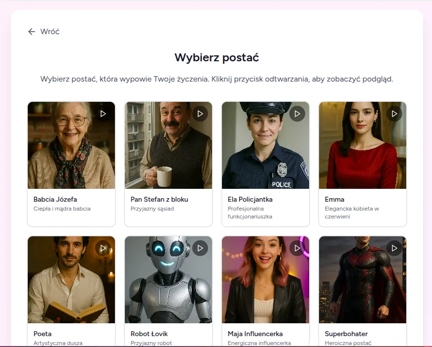 Wideo życzenia AI za pomocą Lovelio